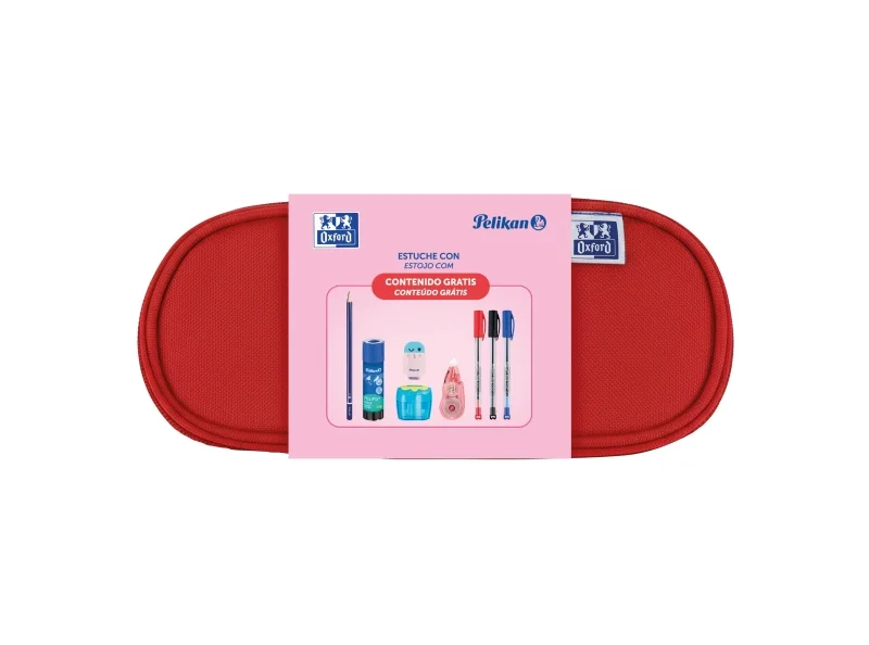 Oxford Kangoo Kids Estuche Cofre - Goma Elastica para Cuadernos - Incluye Material Escolar - Colores Surtidos