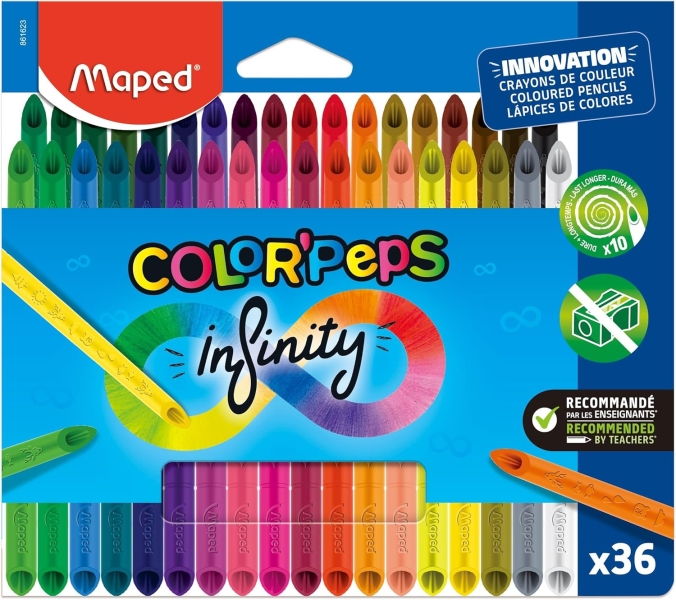Maped Color`Peps Infinity Pack de 36 Lapices de Colores de Larga Duracion - Hecho Totalmente de Mina - Colores Surtidos