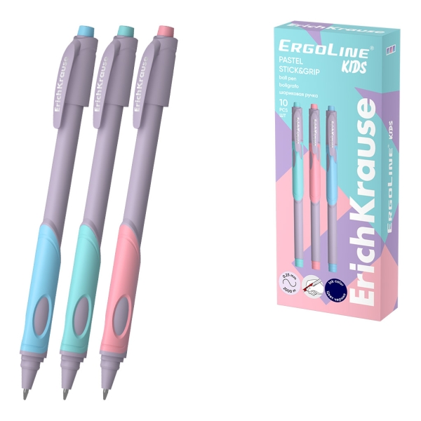 ErichKrause ErgoLine Kids Boligrafo Retractil - Modelos de Cuerpo Surtidos - Trazo 0.25mm - Color Azul · Pack de 10 uds.