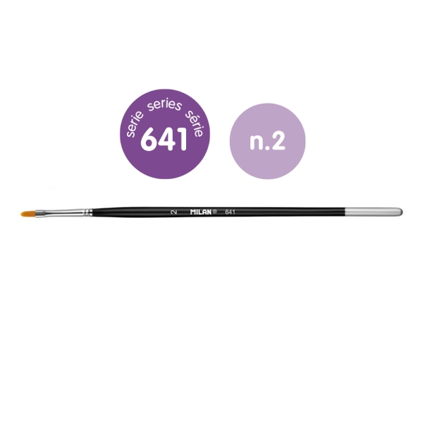 Milan 612 Premium Synthetic Pack de 6 Pinceles Lengua de Gato Numero 2 - Bolsa con Colgador - Pelo Sintetico - Mango Corto - Color Negro