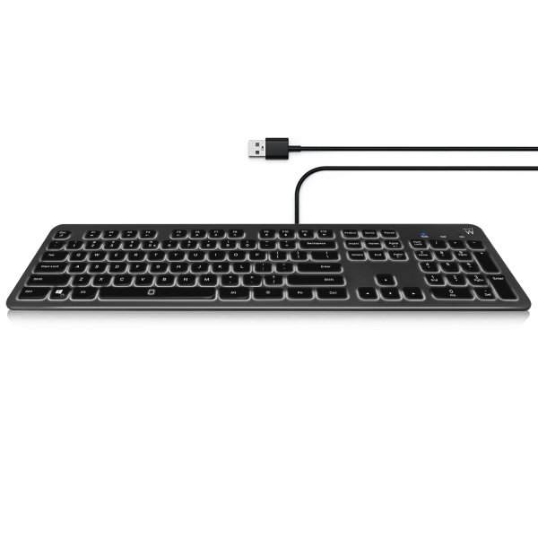 Ewent Teclado con Cable USB - Disposicion Italiana QWERTY IT - Retroiluminacion - Teclas de Bajo Perfil y Silenciosas - Cable de 1.5m - Color Negro