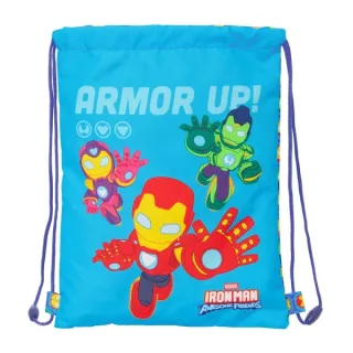 Safta Iron Man Saco Plano - Bolsillo Interior con Cremallera - Cierre con Cordones - 3L - 260x10x340mm - Color Azul