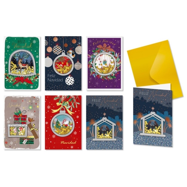 Bismark Tarjeta de Felicitacion Navideña con Sobre - Decorada con Foil y Confetti - 6 Diseños Diferentes · Pack de 24 uds.