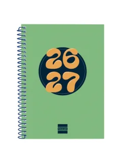 Finocam Cool Agenda Escolar 26/27 en Catalan - Semana Vista Horizontal - Formato 8º - 120x164mm - Tapas de Carton Forrado - Papel de 80g/m2 - Espiral - Esquinas Microperforadas - Color Verde