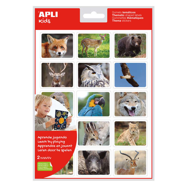 Apli Bolsa de Gomets Realistas Animales en su Habitat - 30 Gomets Rectangulares Tematicos - Adhesivo Removible - Fotografias a Todo Color - Normas EN-71 y FSC - Libre de Disolventes - 100% R