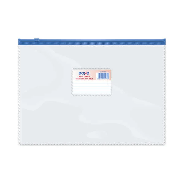 Dohe Bolsa Zipper Apaisada PVC Transparente 150 Micras - Tamaño Folio - Apertura Superior - Cierre Zip Hermetico · Pack de 12 uds.