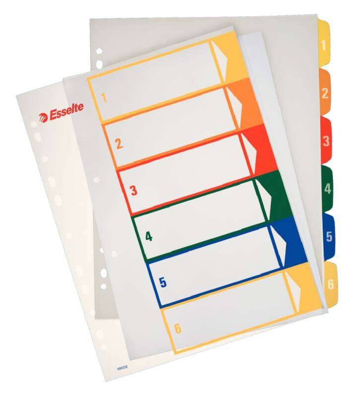 Esselte Indice Proyectos Imprimibles Tipo 1-6 Multicolor - Tamaño A4 Maxi - Material PP Rigido 300 Micras, Portada 350 Micras