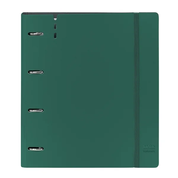 Safta Carpeta con 4 Anillas 35mm - Tapas de PP Foam - Recambio 100 Hojas - Cierre Elastico - Ranura para Boligrafo - Solapa Interior - Separadores Internos - 270x40x320mm - Color Verde Oscuro
