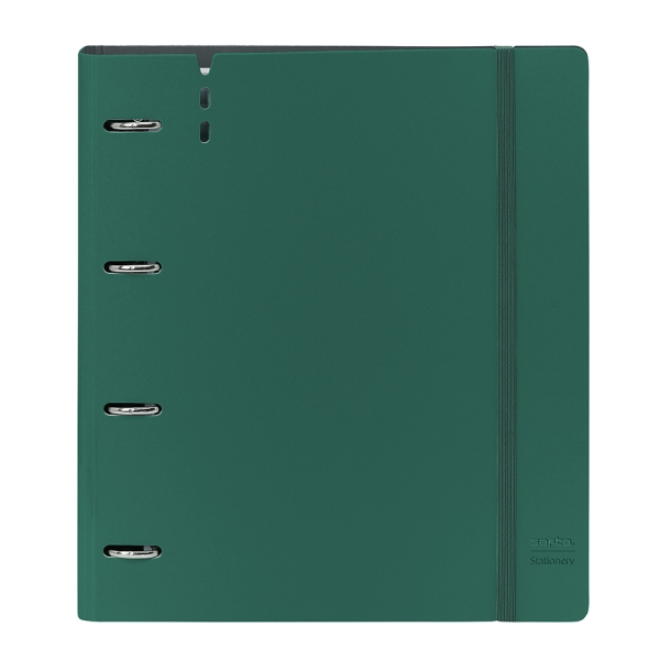 Safta Carpeta con 4 Anillas 35mm - Tapas de PP Foam - Recambio 100 Hojas - Cierre Elastico - Ranura para Boligrafo - Solapa Interior - Separadores Internos - 270x40x320mm - Color Verde Oscuro