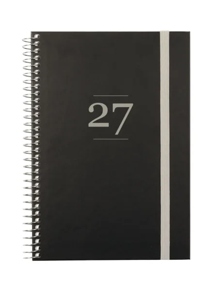 Finocam Moda Agenda Internacional - Anual 2027 - Semana Vista Vertical - 140x204mm - Goma Elastica - Tapa Dura de Carton Forrado - Esquinas Microperforadas - Papel de 80g/m2 - Color Negro