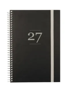 Finocam Moda Agenda Internacional - Anual 2027 - Semana Vista Vertical - 140x204mm - Goma Elastica - Tapa Dura de Carton Forrado - Esquinas Microperforadas - Papel de 80g/m2 - Color Negro