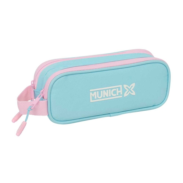 Safta Munich Sky Portatodo - 2 Compartimentos con Cremallera - Asa Lateral - Capacidad 1L - 21x8x6cm - Color Azul Pastel