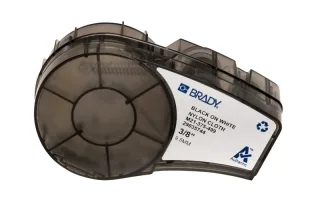 Brady M21-375-499 Cinta de Etiquetas Original Tela de Nylon - Texto Negro sobre Fondo Blanco - Ancho 9,53mm x 4,88m