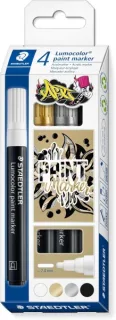 Staedtler Lumocolor 349 Pack con 4 Marcadores Acrilicos Permanentes - Trazo 2.4 mm aprox. - Tinta Base de Agua - Colores Surtidos