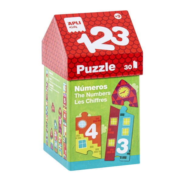 Apli Puzle Educativo de Numeros y Series - 30 Piezas de Diferentes Tamaños - Piezas Resistentes y Seguras - Facil Manejo - Carton de 2mm con Acabado Brillante - Desarrolla Habilidades Matema