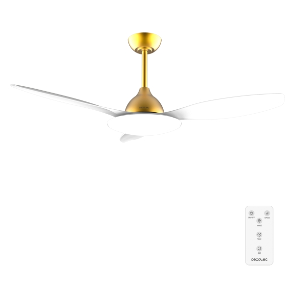 Cecotec EnergySilence 4800 Light GoldWhite Ventilador de Techo con 3 Aspas y Luz Integrada - 35W - Diametro de 48" - LED de 36W - Temporizador - 6 Velocidades - Modo Invierno - Color Blanco