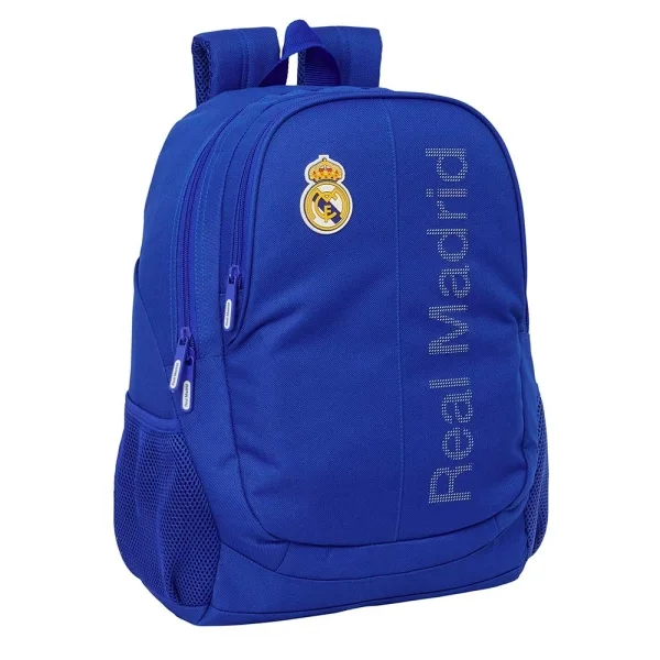 Safta Real Madrid Mochila Adaptable a Carro - Portabotellas - Dos Compartimentos Grandes - Doble Cremallera - Hombreras Ergonomicas - Asa Superior - 23L - 320x160x440mm - Color Azul