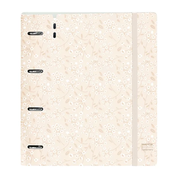 Safta Carpeta con 4 Anillas 35mm - Tapa de Plastico - Recambio 100 Hojas - Cierre Elastico - Incluye Separadores - Ranura para Boligrafo - Solapa Interior - 270x40x320mm - Color Beige