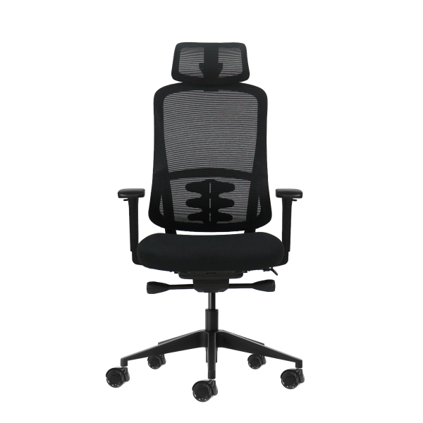 Oqonos Cherg 018 Silla de Oficina Ergonomica con Reposacabezas Cervical Ajustable, Mecanismo Autobalanceado, Reposabrazos 4D, Asiento Deslizable y Ruedas de Silicona - Negro