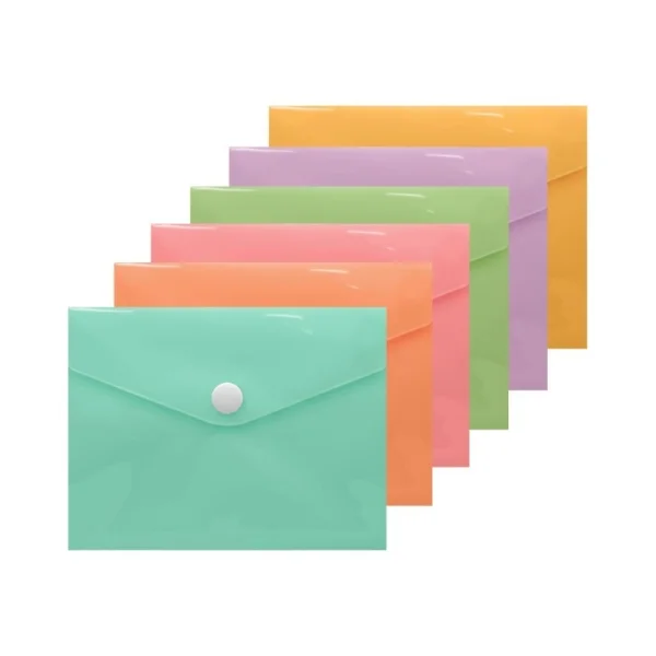 Bismark Sobre Portadocumentos A6 - Cierre de Broche - Fabricado en Polipropileno - Colores Pastel Surtidos · Pack de 50 uds.