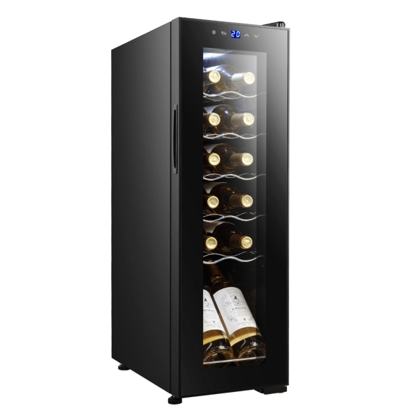 Cecotec Bolero GrandSommelier 1250 CoolCrystal Compressor Vinoteca para 12 Botellas - Capacidad 0.75L - Luz LED - Temperatura Regulable - Control Tactil - 25.2x45x79.5cm - Color Negro
