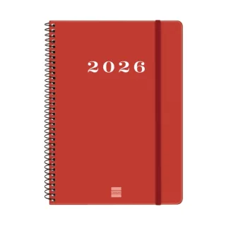 Finocam My Agenda de Espiral - Anual 2026 - Tapa Dura Antirayaduras - Formato E10 - 171x9x212mm - Semana Vista Horizontal - Color Rojo