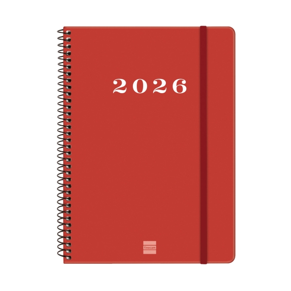 Finocam My Agenda de Espiral - Anual 2026 - Tapa Dura Antirayaduras - Formato E10 - 171x9x212mm - Semana Vista Horizontal - Color Rojo