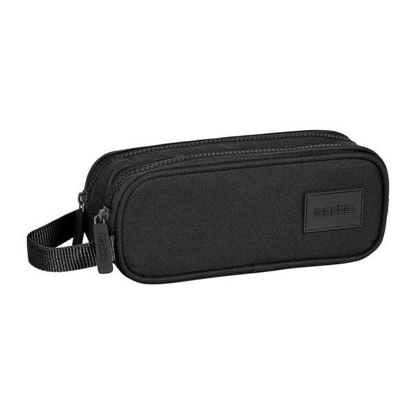 Safta Basic Portatodo - 2 Compartimentos con Cremalleras - Asa Lateral - 1L - 210x60x80mm - Color Negro
