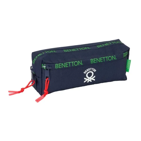 Safta Benetton Together Portatodo - 3 Compartimentos con Cremalleras - Goma Elastica - 0.98L - 220x60x85mm - Color Azul Marino