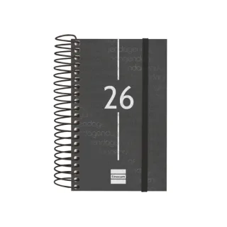 Finocam Year Agenda de Espiral en Catalan - Anual 2026 - Tapa Ligera - Formato E3 - 95x24x127mm - 1 Dia por Pagina - Color Negro