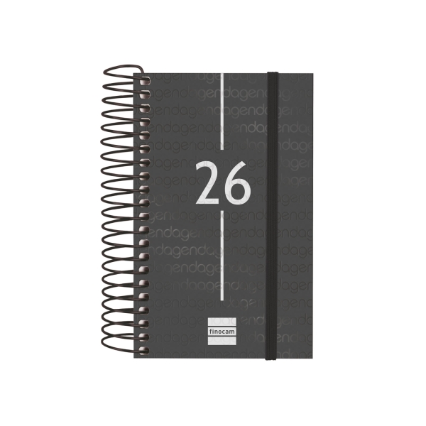 Finocam Year Agenda de Espiral en Catalan - Anual 2026 - Tapa Ligera - Formato E3 - 95x24x127mm - 1 Dia por Pagina - Color Negro