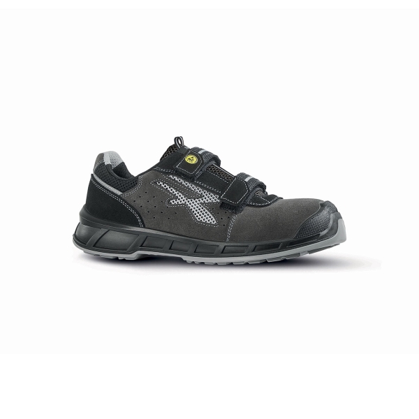Upower Prince S ESD Calzado de Seguridad con Proteccion S1PS FO SR - Talla 35 - Gamuza Perforada, Cierre de Velcro, Suela Antiabrasion, Antiestatica, Plantilla Antibacteriana - Color Gris Oscuro