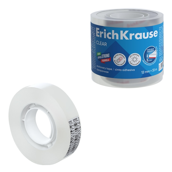 ErichKrause Clear Cinta Adhesiva - 12mmx33m - Transparente · Pack de 4 uds.