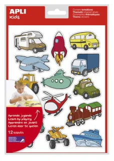 Apli Gomets Tematicos Transportes - 180 Gomets en 12 Hojas - Adhesivo Removible - Ideal para Aprendizaje - Cumple Normas EN-71 y FSC - Adhesivo Base Agua - ECF - 100% Reciclables - Coloridos