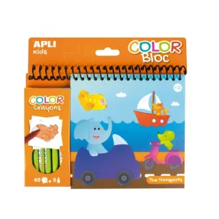 Apli Bloc de Dibujos de Transportes con Ceras - Ilustrado por Isabelle Nicolle - 45 Paginas - 5 Ceras de Colores - Ideal para Viajes - Alto Valor Didactico - Estimula Creatividad y Concentra