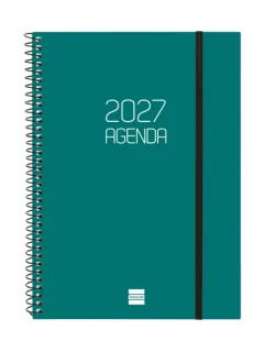 Finocam Espiral Basics Opaque Agenda - Anual 2027 - Semana Vista Horizontal - Formato E10 - 155x212mm - Espiral - Tapa de Polipropileno - Esquinas Microperforadas - Papel de 80g/m2 - Color V