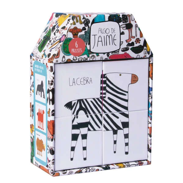 Apli Rompecabezas Infantil de 4 Cubos - Diseños de Animales - Medida 7x7cm - Desarrollo de Habilidades - Ilustrado por Jaime con Autismo - Colorido