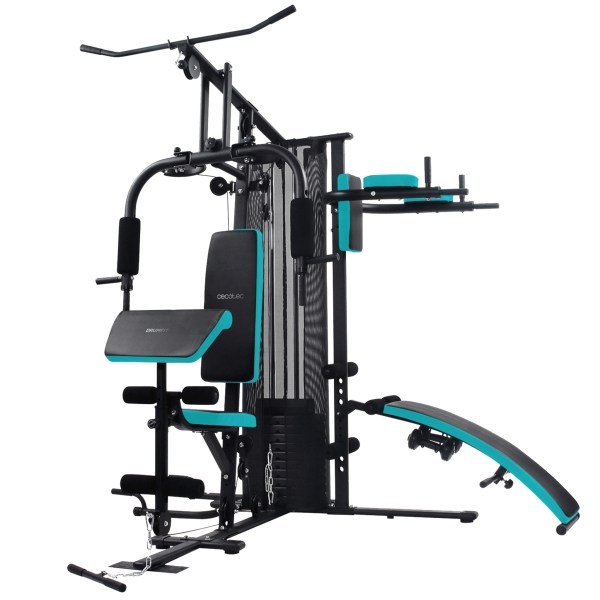 Cecotec Drumfit HomeGym 2000 Double Estacion de Entrenamiento Multifuncional - Bloque de Pesas 65kg - 2 Mancuernas de 1.5kg - Plegable - Almohadillas Acolchadas - 193 x 222 x 211cm - Color N