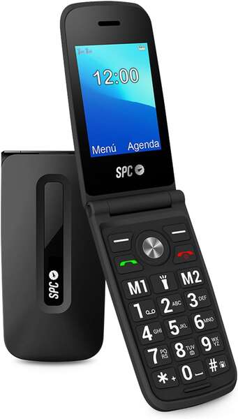 SPC Titan Telefono de Tapa - Diseño Funcional y Elegante - Botones y Teclas Grandes - Acciones Inteligentes de Ayuda - Acceso Directo a Dos Contactos - Volumen Extra Alto - Cargador USB Tipo