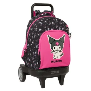 Safta Kuromi Mochila con Carro - Extraible - Bolsillo Frontal - Portabotellas - Tirador Doble - Hombreras Acolchadas - Tarjeta ID - Ruedas Antivibracion - 330x220x450mm - Color Negro y Rosa