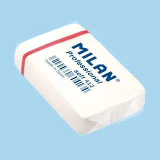 Milan Professional Soft 412 Goma de Borrar Rectangular - Miga de Pan - Caucho Sintetico - Envueltas Individualmente - Color Blanco · Pack de 12 uds.