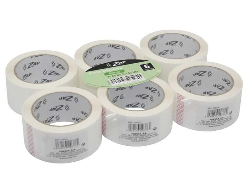 Zap Pack de 6 Precintos de Embalaje 50mm x 66m - Polipropileno 55 micras - Color Blanco