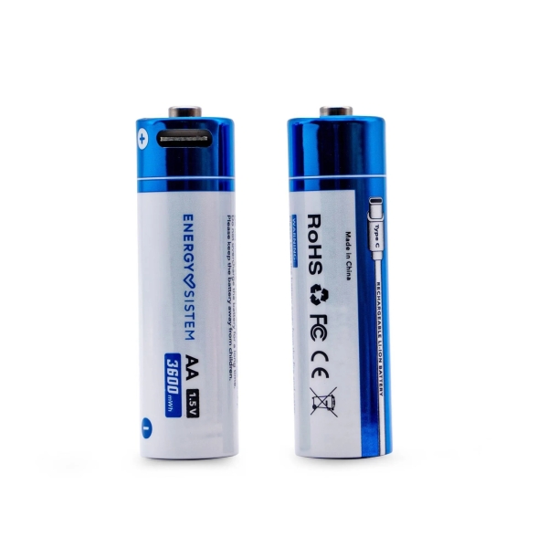 Energy Sistem Charge Pro C Pack de 2 Pilas Recargables USB-C - 3405mWh - 2270mAh - AA - 2.5V - Carga Por USB-C