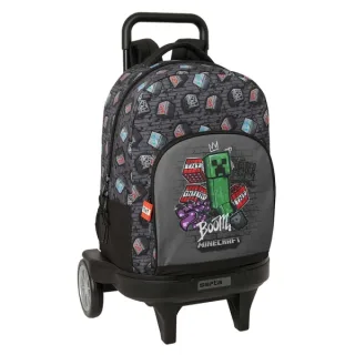 Safta Minecraft Graffiti Mochila con Carro - Extraible - 33L - Portabotellas - Tarjeta de Identificacion Personal - Ruedas Antivibracion - Doble Tirador - Asa - Bolsillo Frontal - 33x45x22cm