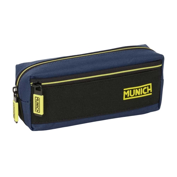 Safta Munich Track Portatodo - 3 Compartimentos con Cremalleras - Goma Elastica - 0.98L - 220x60x85mm - Color Azul Marino
