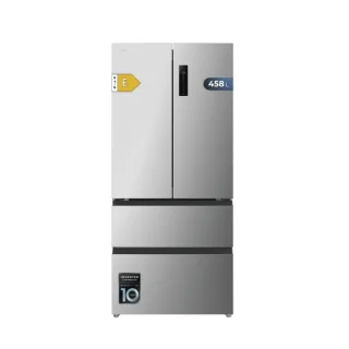 Cecotec Bolero CoolMarket F2D 458 SBI Inox E Frigorifico Puerta Francesa de 4 Puertas - Capacidad 458L - Silencioso 37dB - Luz LED - Pantalla LED - Compresor Inverter - Modo Vacaciones - Col