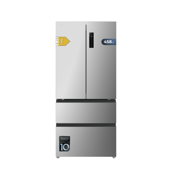 Cecotec Bolero CoolMarket F2D 458 SBI Inox E Frigorifico Puerta Francesa de 4 Puertas - Capacidad 458L - Silencioso 37dB - Luz LED - Pantalla LED - Compresor Inverter - Modo Vacaciones - Col