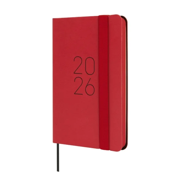 Finocam Flexi Lisa Agenda en Catalan - Anual 2026 - Tapa Blanda - Formato F2 - 85x13x130mm - Semana Vista Horizontal - Color Rojo