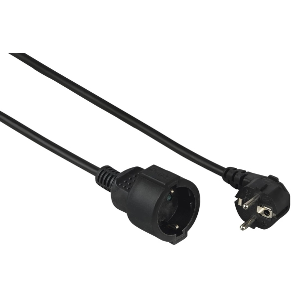 Hama Cable de Alimentacion Alargador Acodado - Potencia Maxima 3680W - Longitud 2m - Seccion 1.5mm2 - Schuko CEE7 - Color Negro