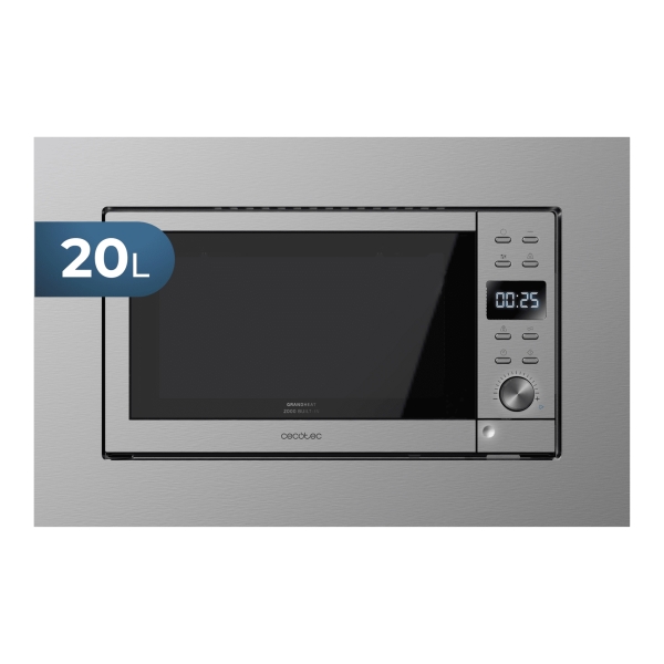 Cecotec GrandHeat 2000 Built-in Microondas Encastrable - 700W - Capacidad 20L - Grill 900W - 9 Funciones Preconfiguradas - Revestimiento Acero Inoxidable - Temporizador 95min - Seguridad Inf